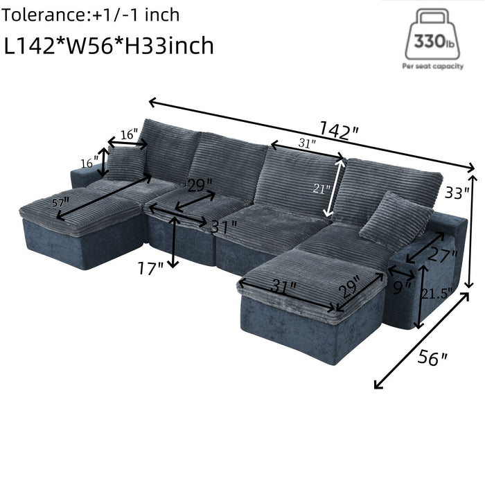Modern Modular U Shaped Cloud Sectional Couch With Deep Seat And Comfy Chaise