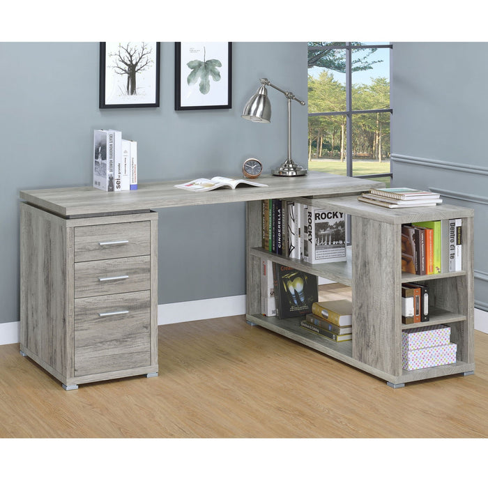 Transitional L Shape Computer Desk With Multiple Storage And Built In File Cabinet