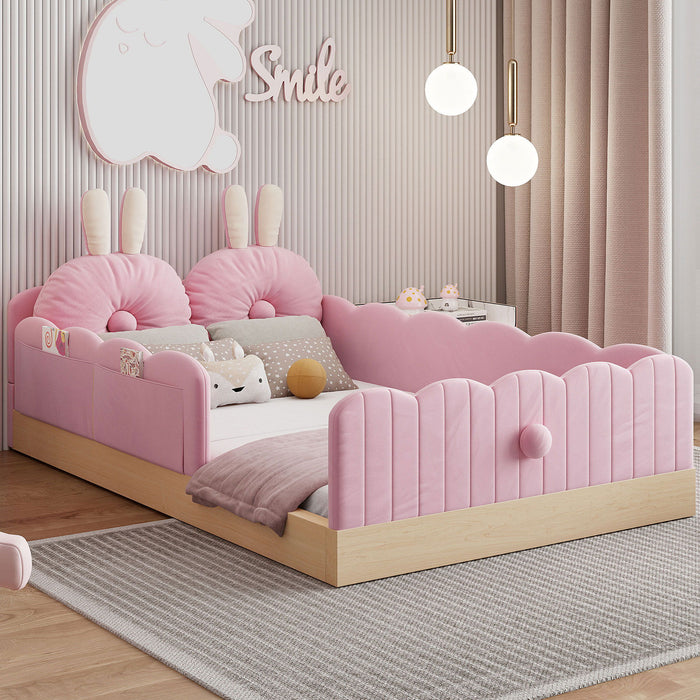 Platform Bed With Animal Pillows And Storage Bags