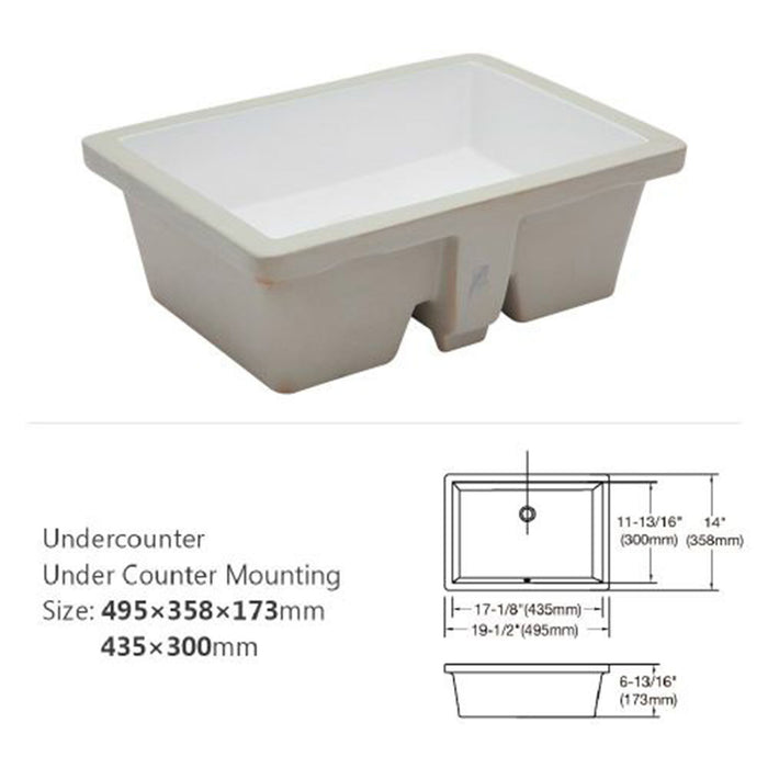 Modern Ceramic Rectangular Undermount Bathroom Sink With Overflow