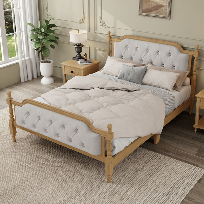 Traditional Style Solid Bed Frame With Upholstered Tufted Headboard, No Box Spring Needed