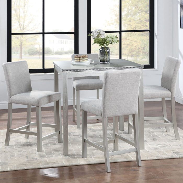 5 Piece Counter Height Table Set, Square Table And 4 Upholstered Chairs