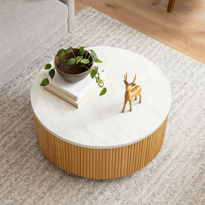 Round Coffee Table With Storage - Natural / White