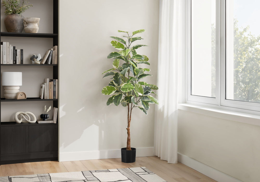 52" Tall, Artificial Plant, Rubber Tree, Indoor, Fake, Floor, Greenery, Potted, Real Touch, Decorative - Green / Black