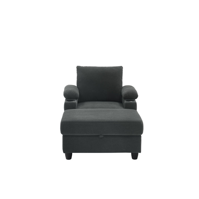 Accent Chair With Storage Ottoman, Reclining Single Chaise Lounge With Cupholders And USB, C Ports