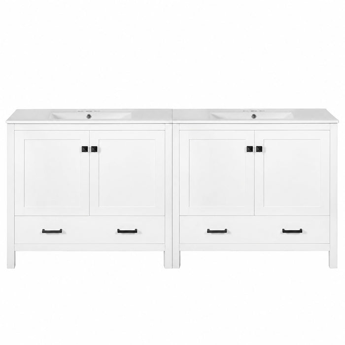 Bathroom Vanity With Sink, Soft Close Doors, Double Storage Shelves & Divided Drawer Ample Storage - White
