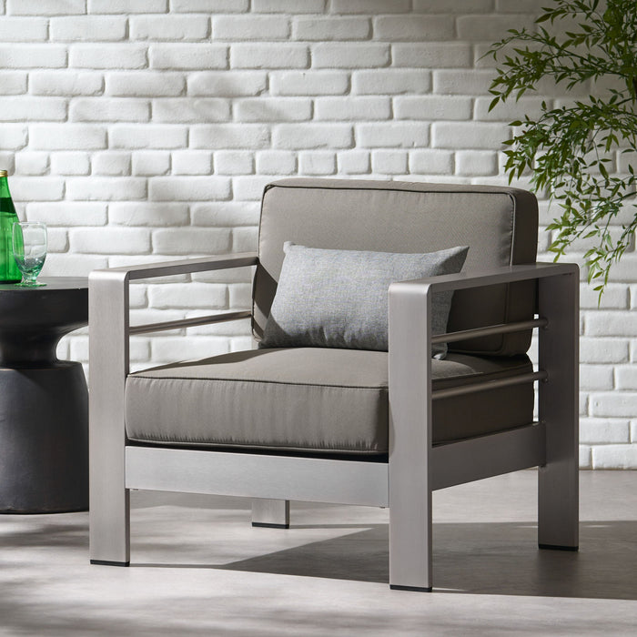 Outdoor Aluminum Club Chair With Cushion - Gray