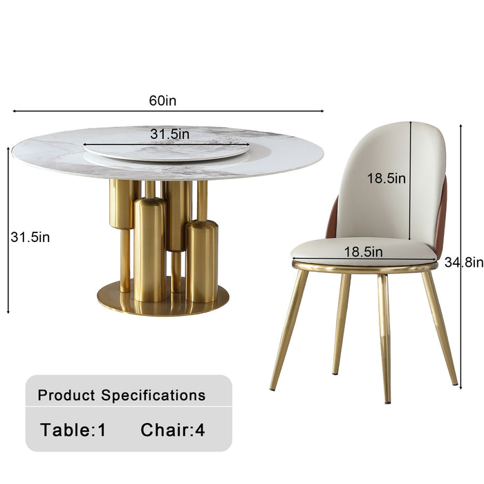 Round Stone Burning Table, Modern Marble Dining Table With Chairs