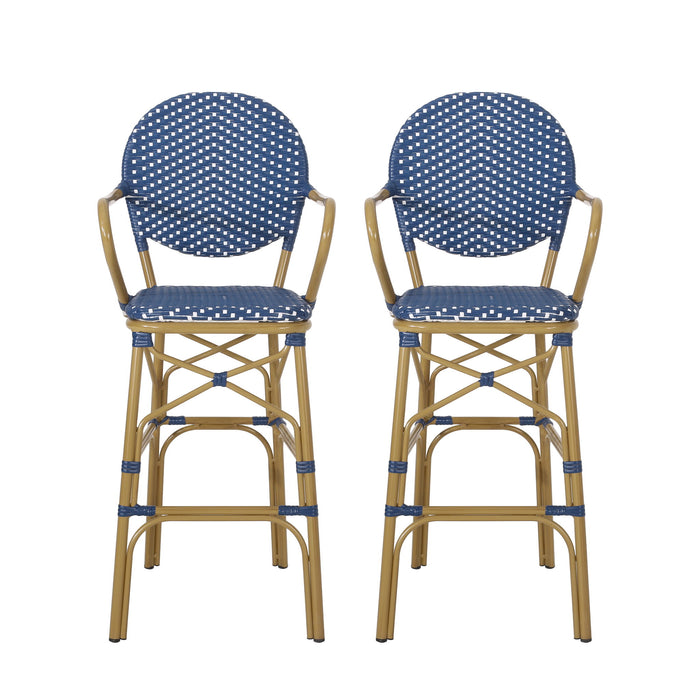 Outdoor Wicker And Aluminum French Barstools (Set of 2)