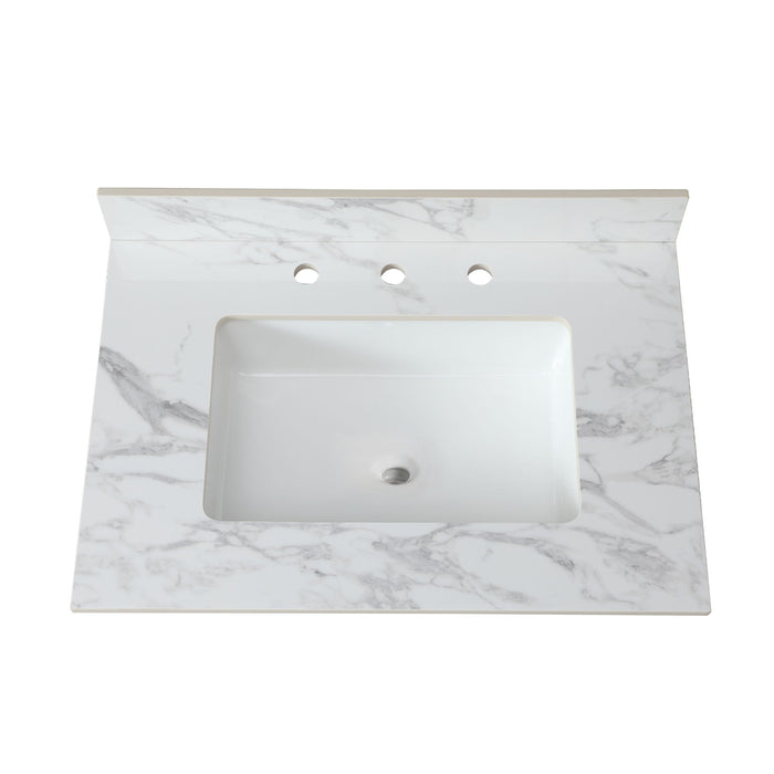 Elegant Sintered Stone Bathroom Vanity Top With Rectangular Undermount Ceramic Sink