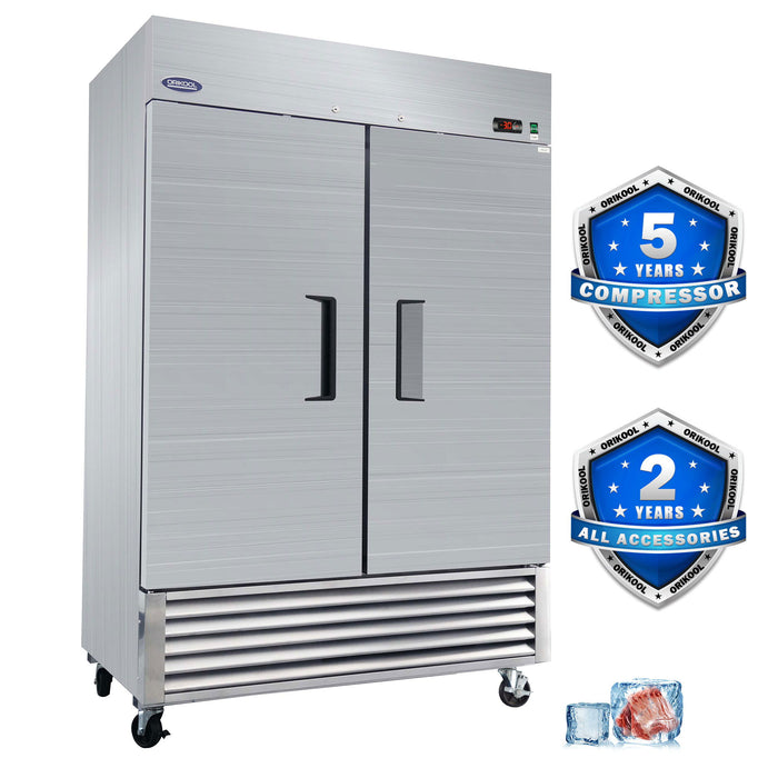 54" Commercial Freezer 49 Cu.Ft With 2 Solid Door Reach-In Freezers Stainless Steel Etl Approved Upright Freeze Storage - Silver
