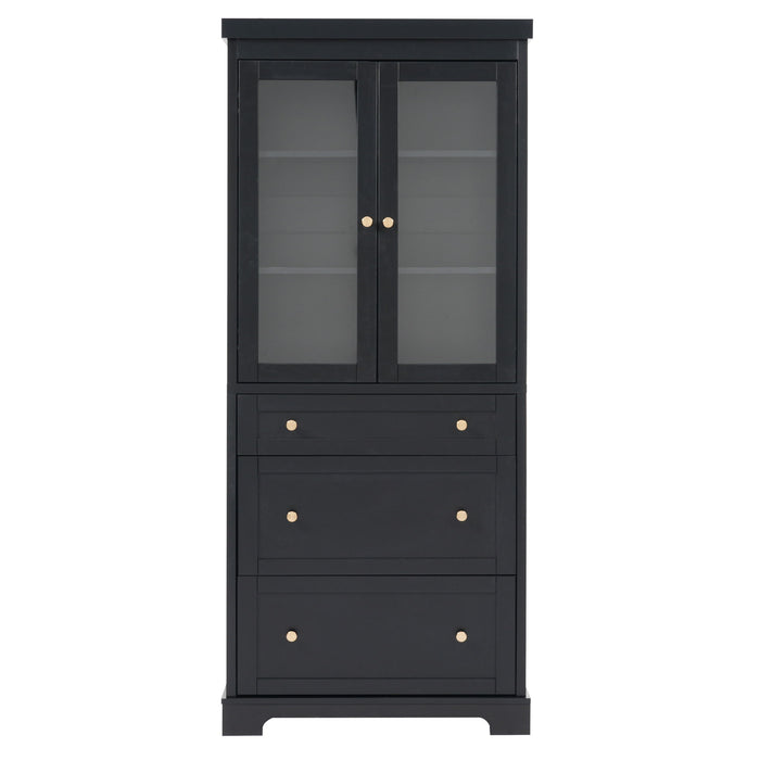 Freestanding Tall Bathroom Cabinet With Adjustable Shelves, Drawers, Soft Close Glass Doors