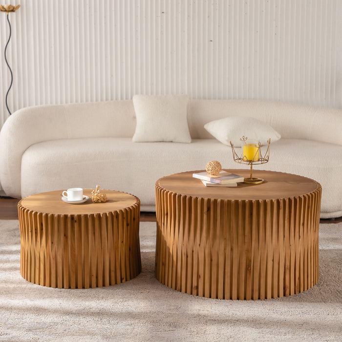 Cylindrical Coffee Table With Vertical Texture Relief