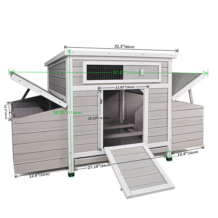 Large Chicken Coop Outdoor Hen House With 2 Sides Nesting Boxes - Gray / White Matte