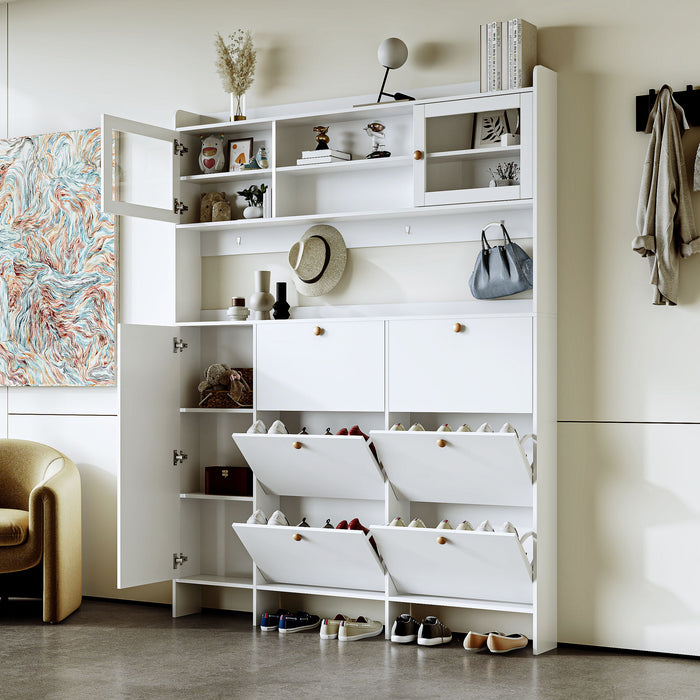 On Trend Multifunctional Tipping Bucket Shoe Cabinet With Storage Shelf & 6 Flip Drawers