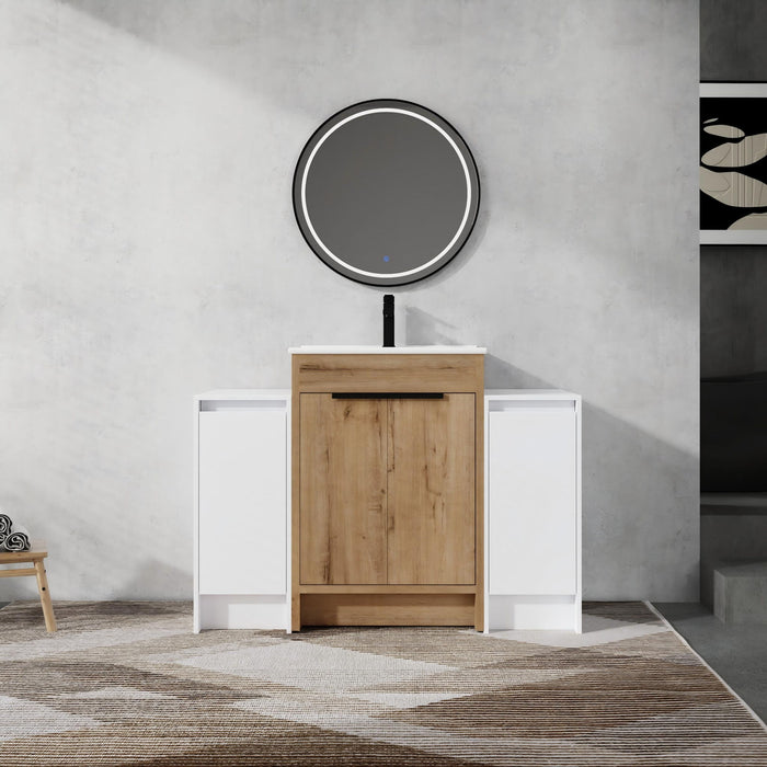 48" Freestanding Bathroom Vanity With Sink And 2 Storage Cabinets, Soft Closing Door - Imitative Oak / White