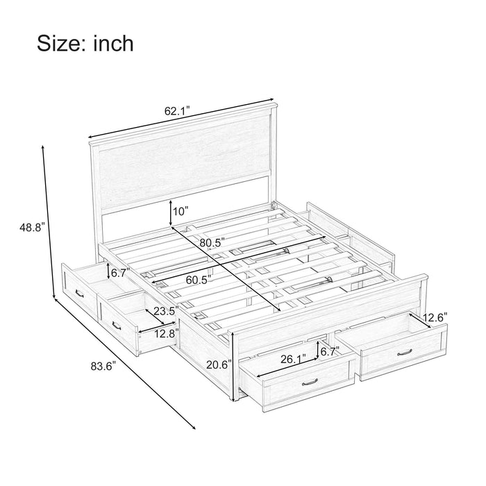 Modern Storage Platform Bed Frame With 6 Drawers