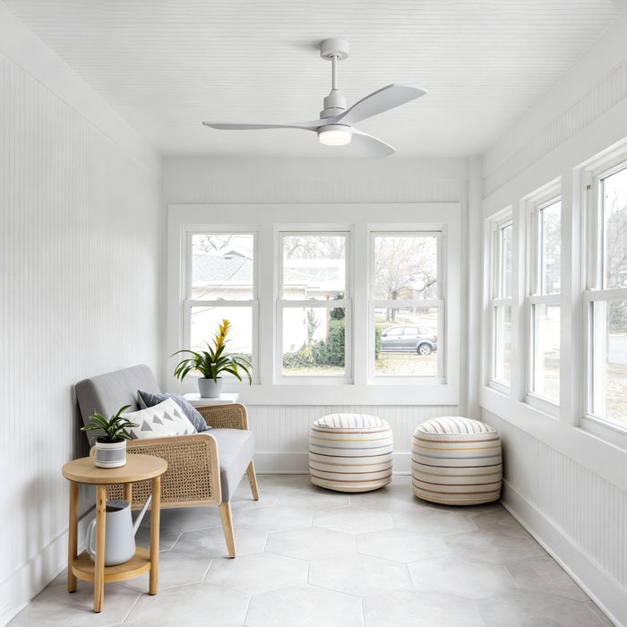 52" Blade Ceiling Fan With Remote Controlled LED Light And Quiet DC Motor - White