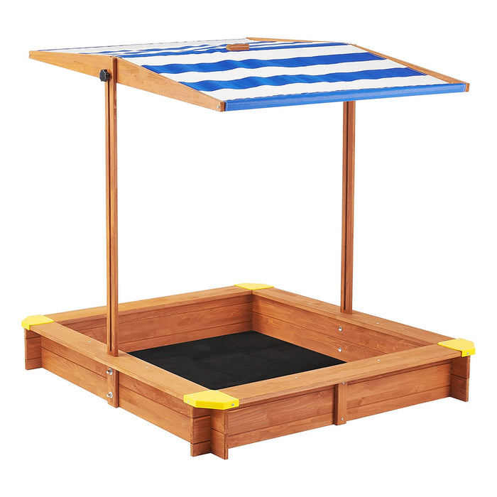 Kids Sandbox With Cover, Sand Box With Adjustable Canopy, Large Outdoor Cedar Sandpit For Backyard Play - Reddish Brown
