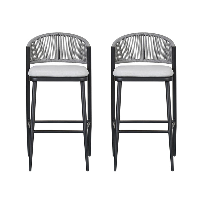 Outdoor Bar Height Metal Frame Counter Stools With Scallop Shaped Backrest & Water Resistant Cushions