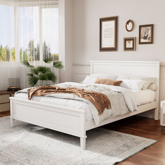 Queen Size Platform Bed With Tapered Pine Legs, No Box Spring Needed - White