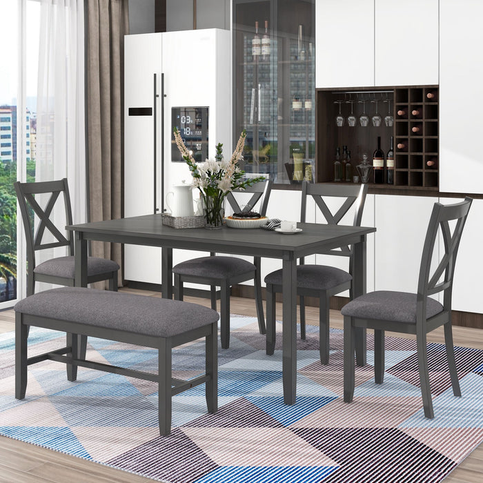 6 Piece Rectangular Dining Table Set With 4 Chairs And Bench