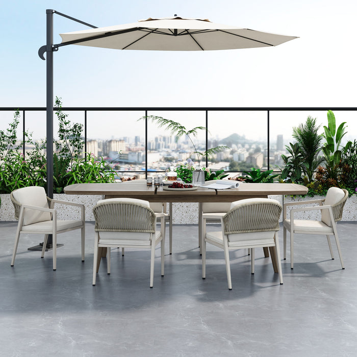 Modern Outdoor Dining Set With Expandable Acacia Wood Table