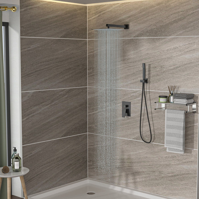Dual Shower Head System With 12" Square Rain Shower And Rough In Valve