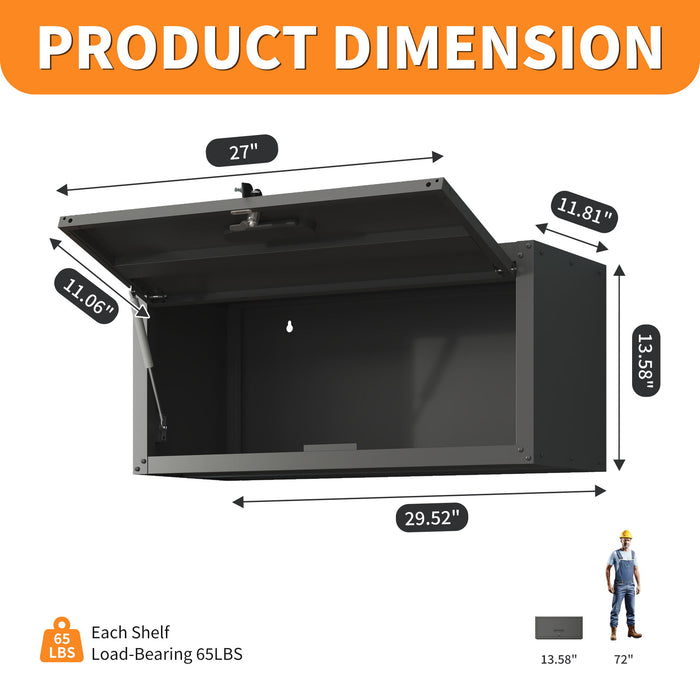Heavy Duty, Metal Wall Mounted Tool Storage Cabinet Steel Metal Garage Storage Cabinet - Black / Gray