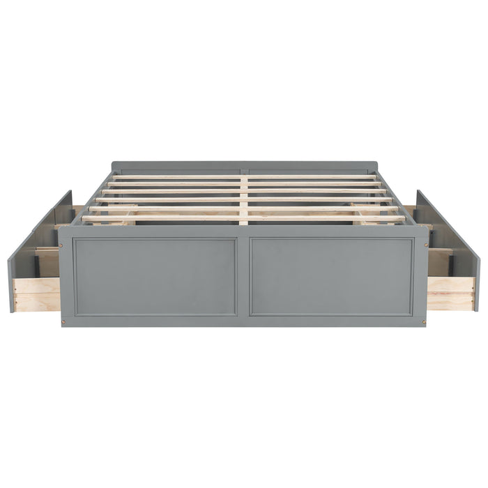 Queen Size Platform Bed Frame With 6 Drawers - Gray