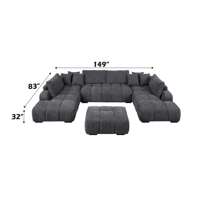 Chosen - Sectional Sofa With Toss Pillows With 2 Chaises With Ottoman - Gray