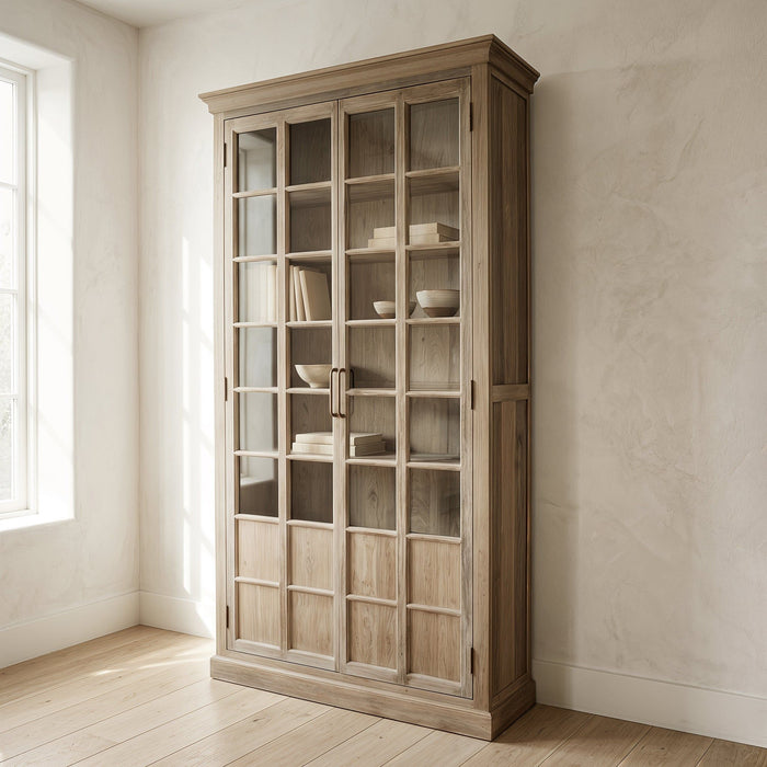 Clairmont - Wood 95" Glass Almirah - Light Brown