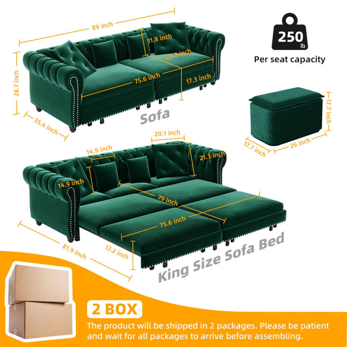 3 In 1 Pull Out Sofa Bed With Movable Ottoman