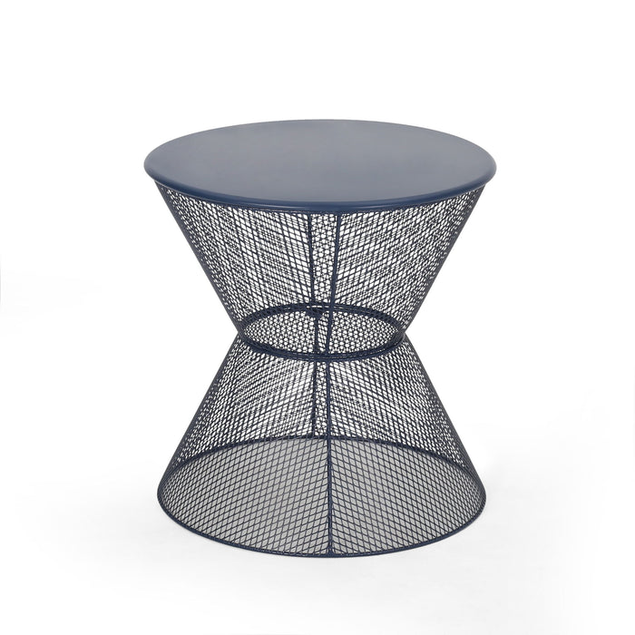 Zine - Outdoor Side Table With Hourglass Shaped And Iron Frame - Navy