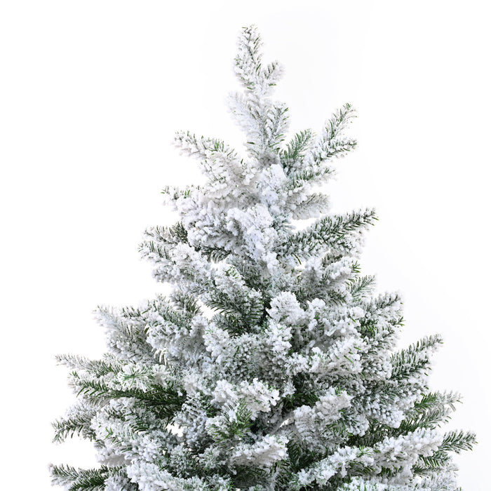7Ft Snow Flocked Hinged Artificial Christmas Tree With Fluffy Branches And Snow Tips - White