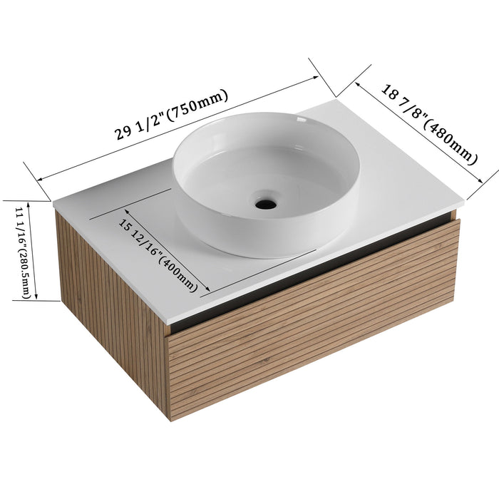 Wall Mounted Bathroom Vanity With Art Sink & 1 Soft Close Drawer
