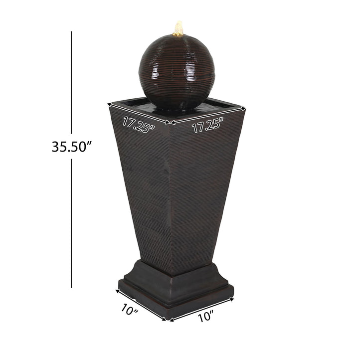 35.5" Tall Column Fountain With LED Lights, Retro Outdoor Decor, Weather Resistant Feature - Dark Brown