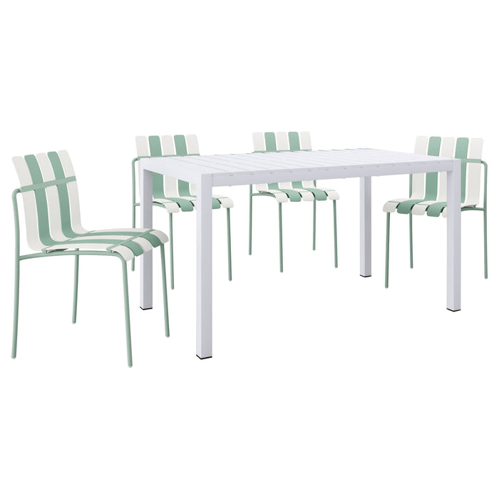 4 Piece Set Of Modern Color Block Designed Single Chairs With Long Table