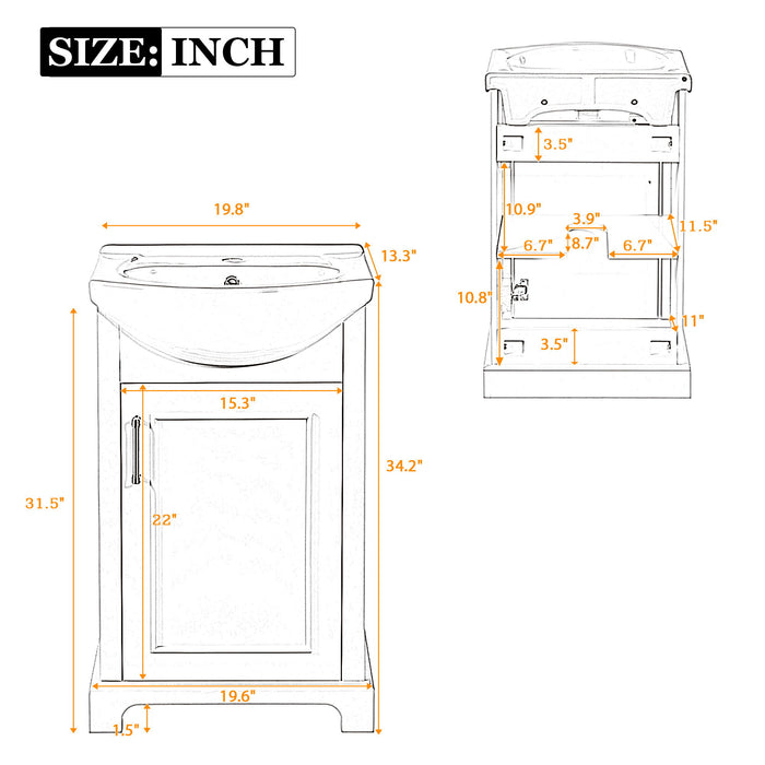 20" Bathroom Vanity With Bulged Sink, Freestanding Single Vanity Set, Soft Close Door