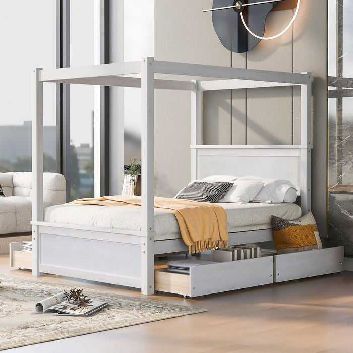 Canopy Platform Bed With Drawers, Support Slats, No Box Spring Needed