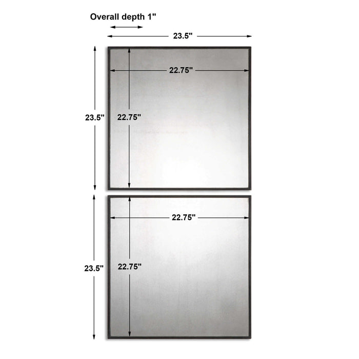 Matty Squares - Antiqued Square Mirrors (Set of 2) - Black