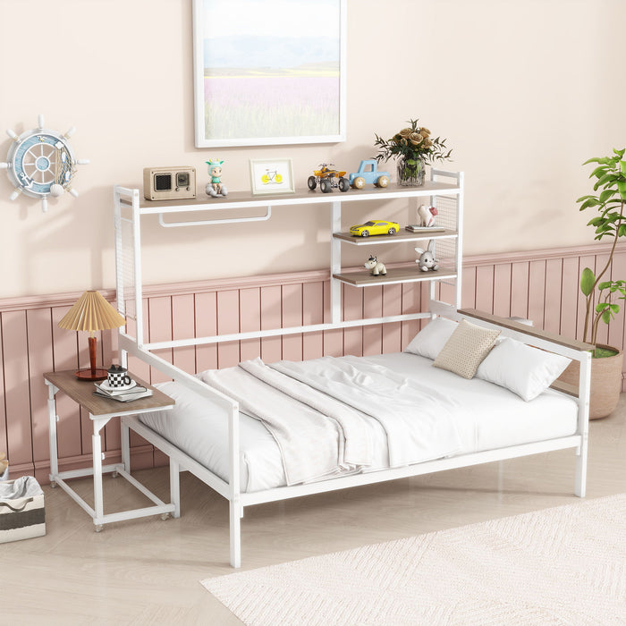 Daybed With Movable Desk, Grid, Shelves And Clothes Hanger