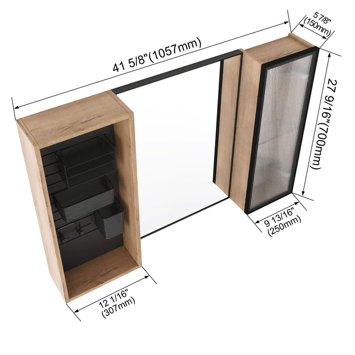 41.6" Wall Mounted Bathroom Cabinet With Adjustable Shelves Storage Cabinet - Imitative Oak