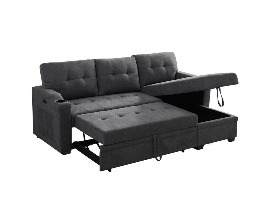 Mabel - Sleeper Sectional With Cupholder, USB Charging Port nd Pocket - Dark Gray