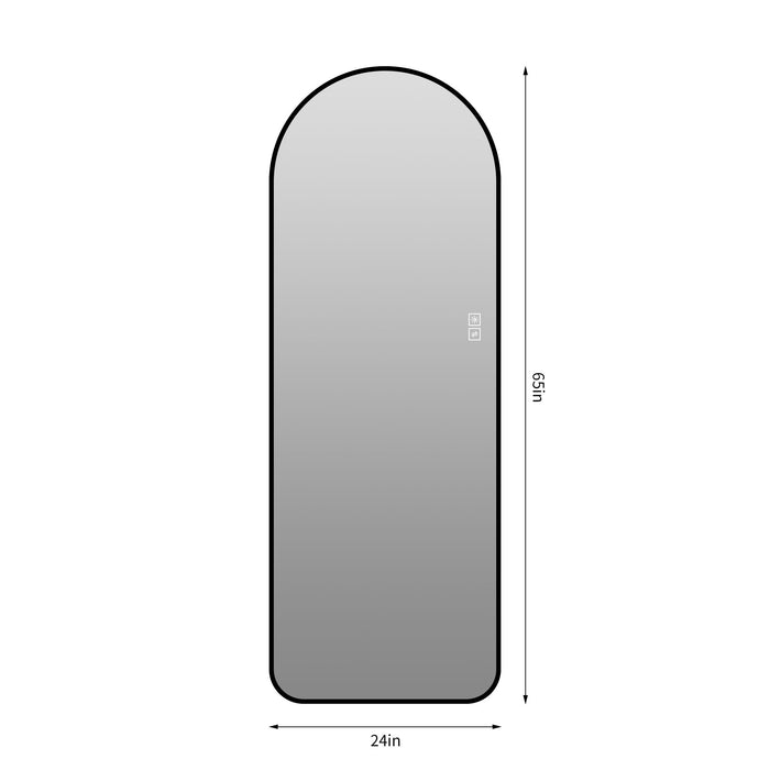65" X 24" Arched LED Full Length Mirror With Frame, 3 Color Temperatures & Stepless Dimming - Black