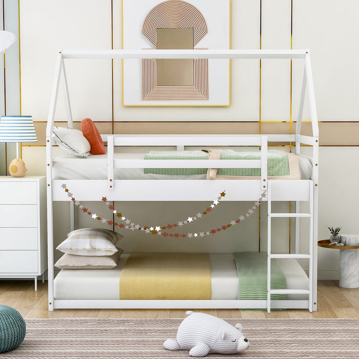 Low Bunk Bed With House Shaped Frame And Ladder