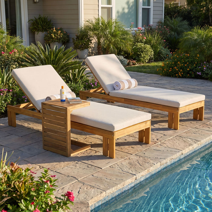 Outdoor Chaise Lounge Set & Side Table, 5 Position Adjustable Patio Recliner