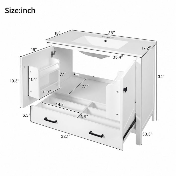 Bathroom Vanity With Sink, Soft Close Doors, Double Shelves & Divided Drawer