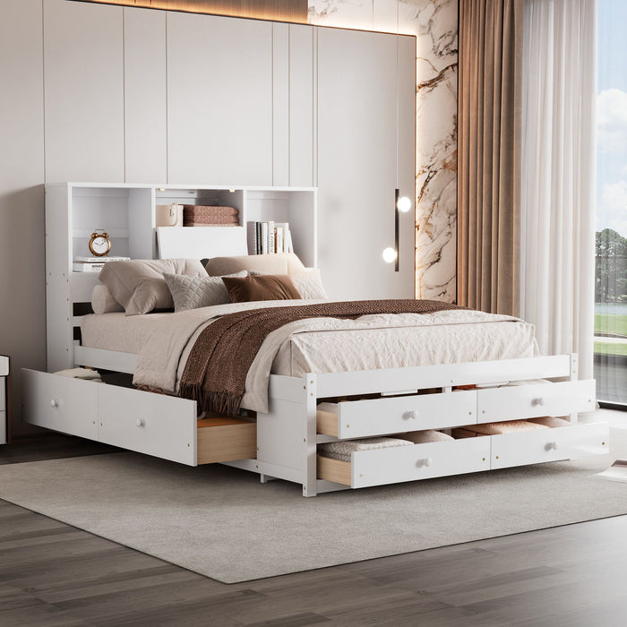 Platform Bed With Storage Headboard And 8 Drawers