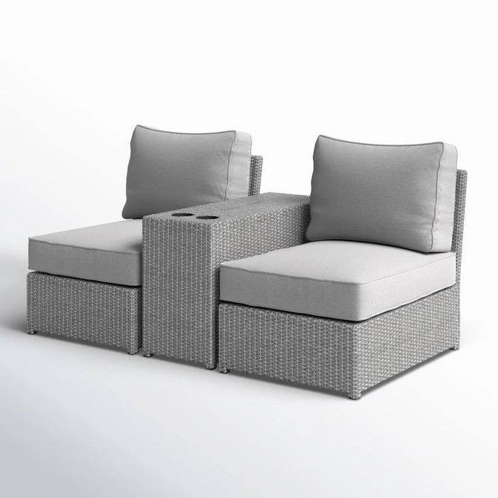 2 Person Wicker Conversation Set With Cushions, Weather Resistant